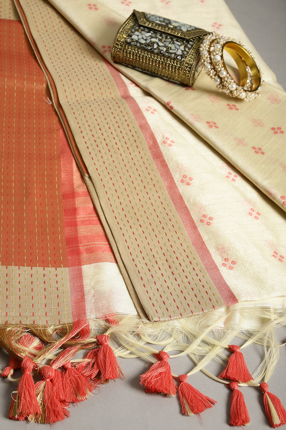 Beige Colour Cotton Silk Printed Saree