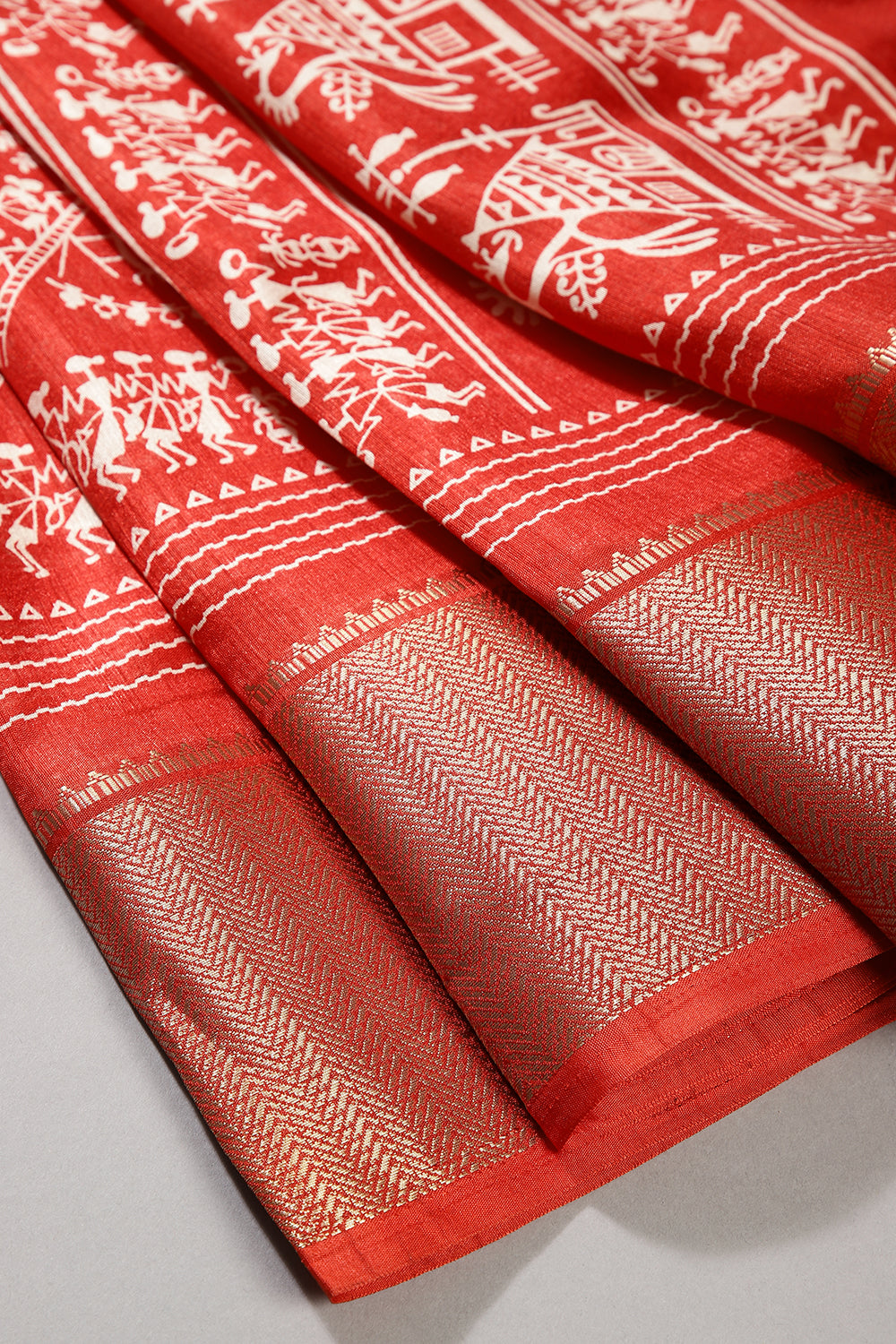 Red Color Cotton Silk Printed Saree