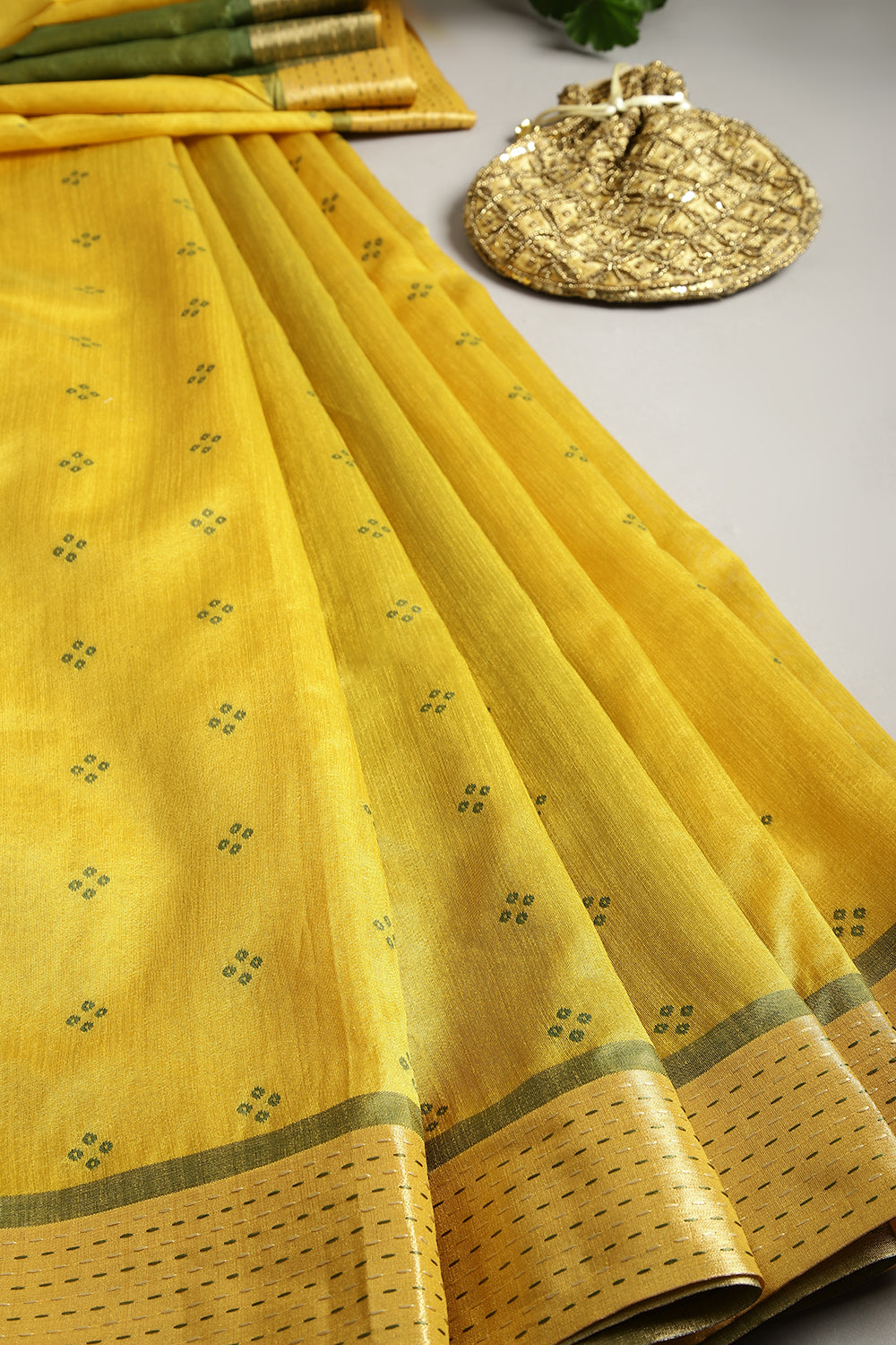 Mustard Color Cotton Silk Printed Saree