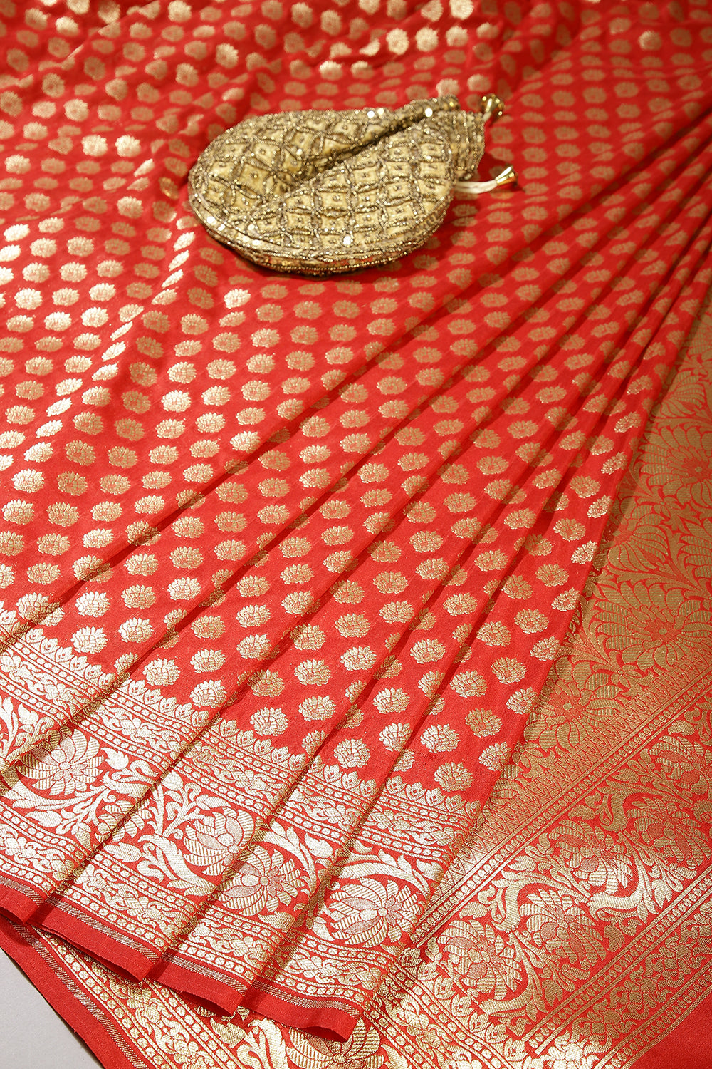 Fire Red Colour Woven Silk Saree