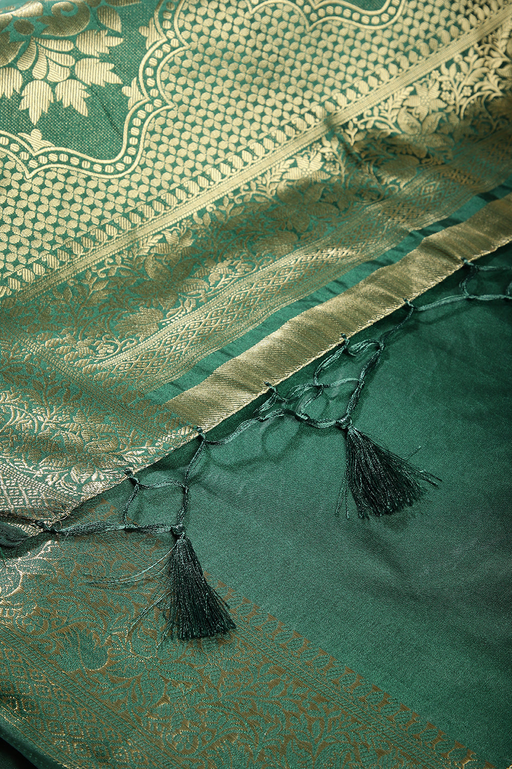 Bottle Green Colour Silk Woven Saree