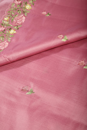 Dusty Pink Color Tussar Silk Floral Resham Embroidered Saree