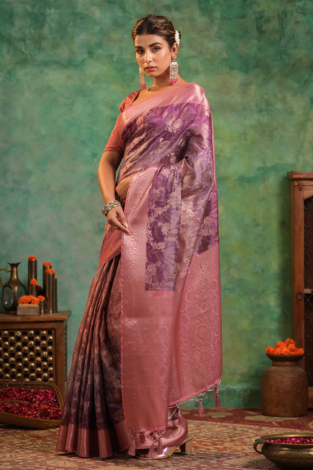 Mauve Color Cotton Silk Woven Saree