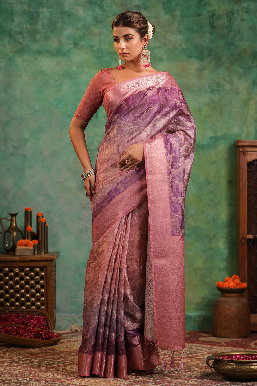 Mauve Color Cotton Silk Woven Saree