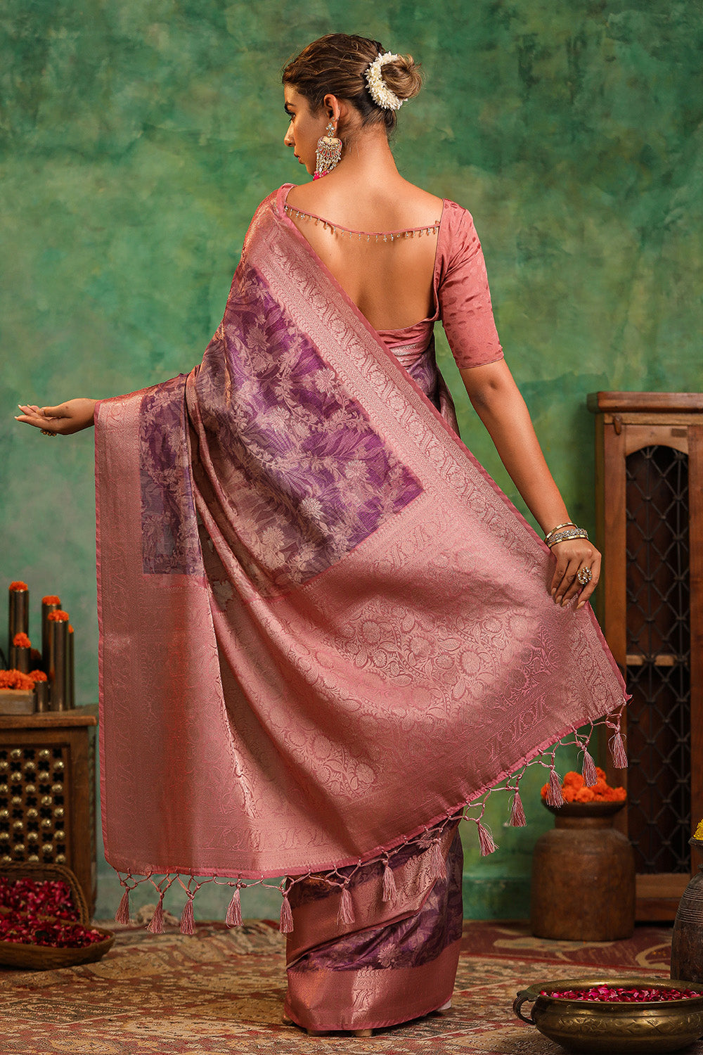 Mauve Color Cotton Silk Woven Saree