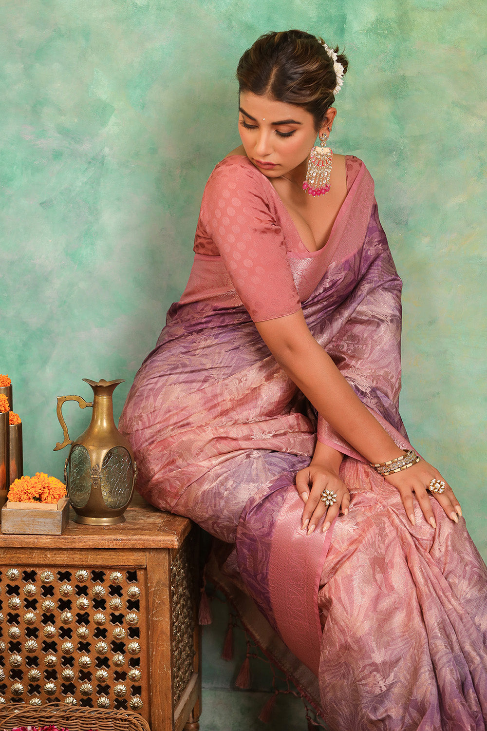 Mauve Color Cotton Silk Woven Saree