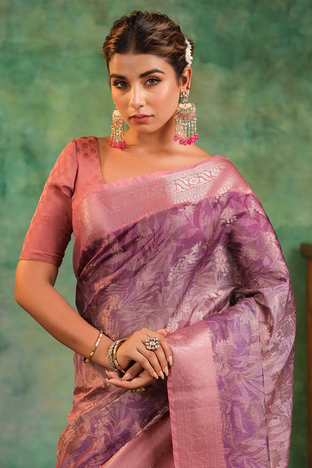 Mauve Color Cotton Silk Woven Saree