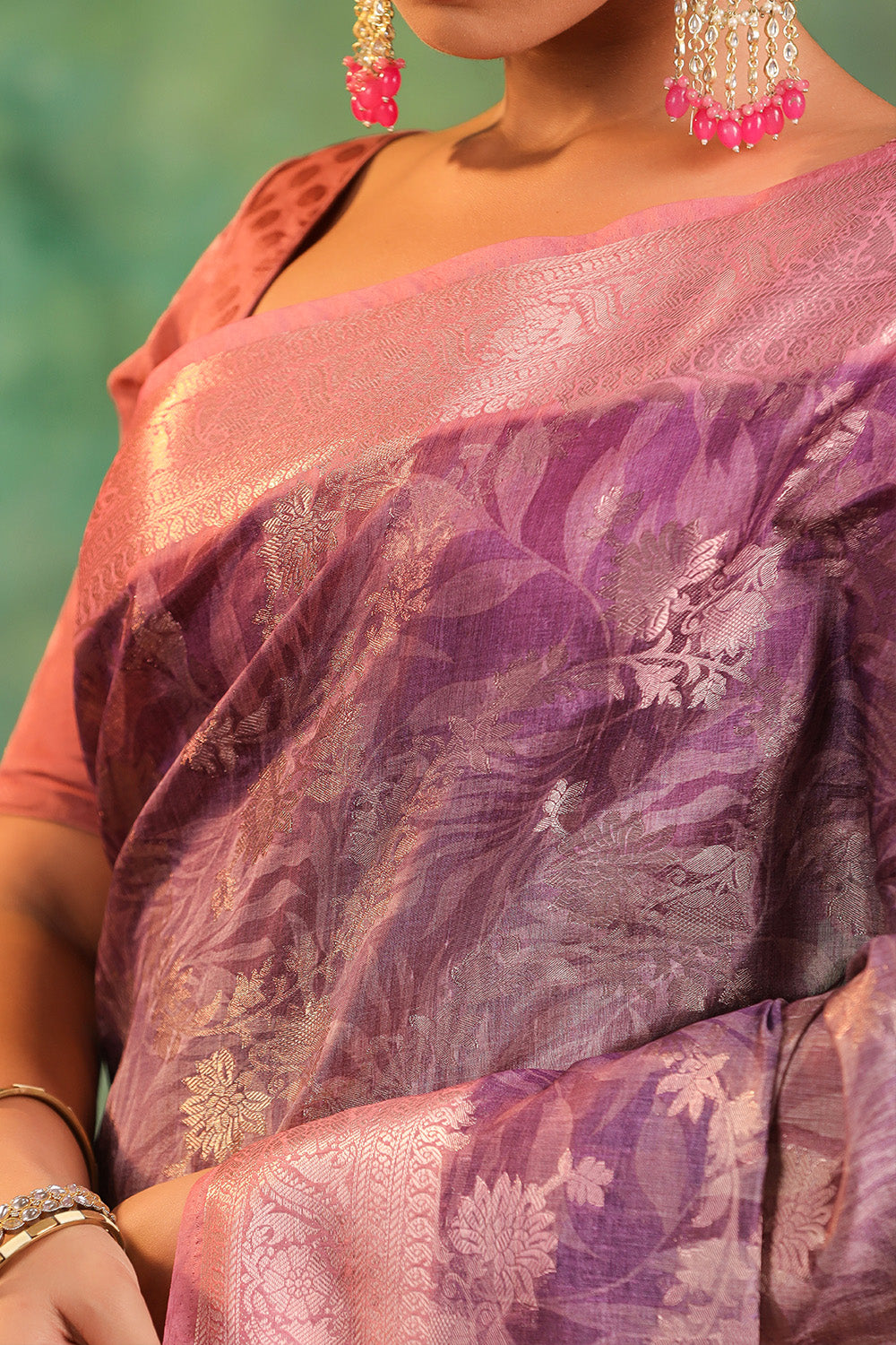 Mauve Color Cotton Silk Woven Saree