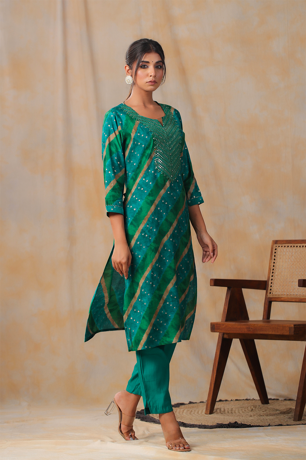 Teal Colour Cotton Mirror Work Kurti