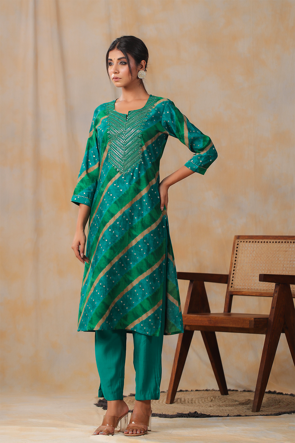 Teal Colour Cotton Mirror Work Kurti