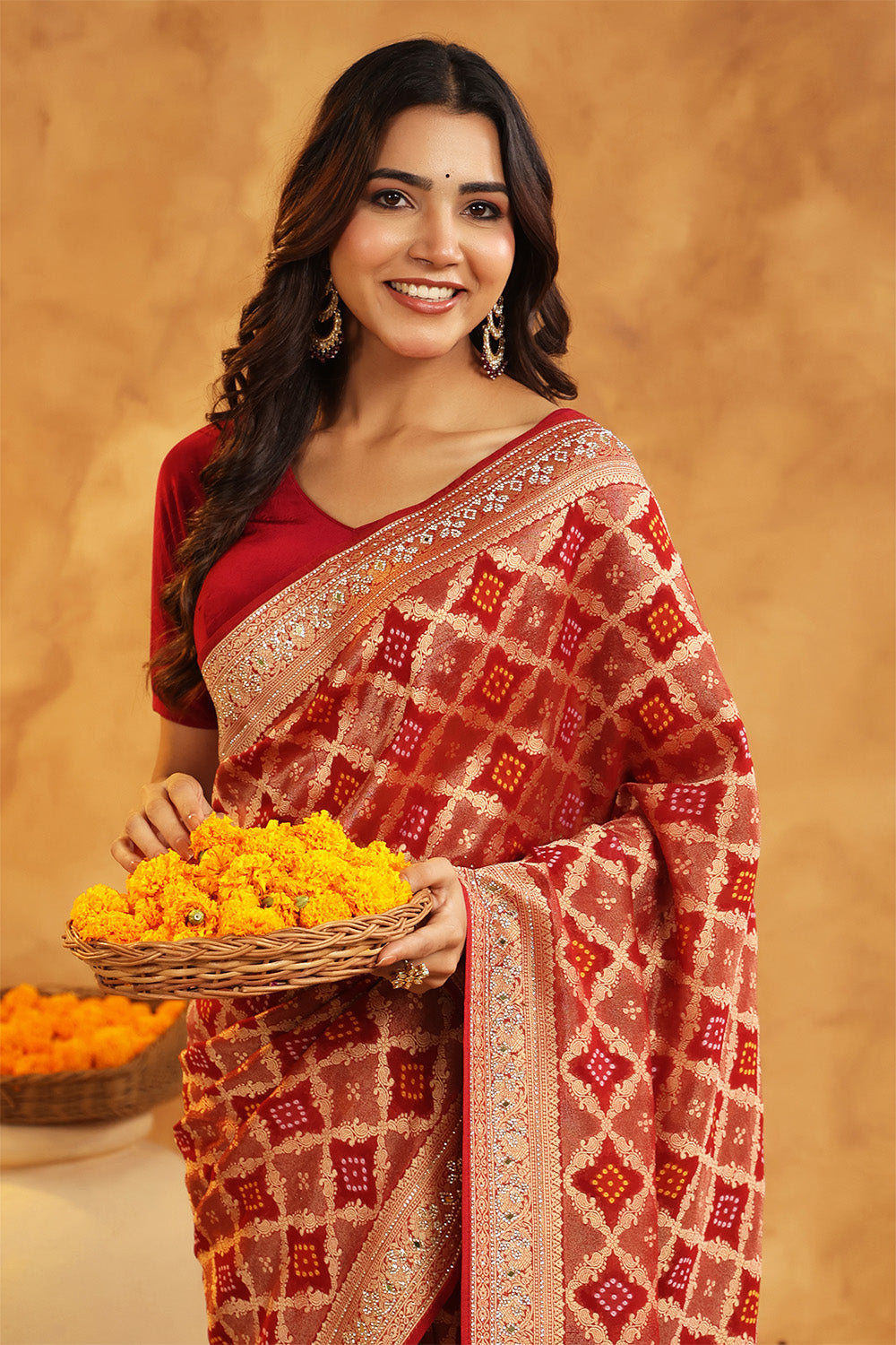 Maroon Color Khhadi Georgette Woven Saree