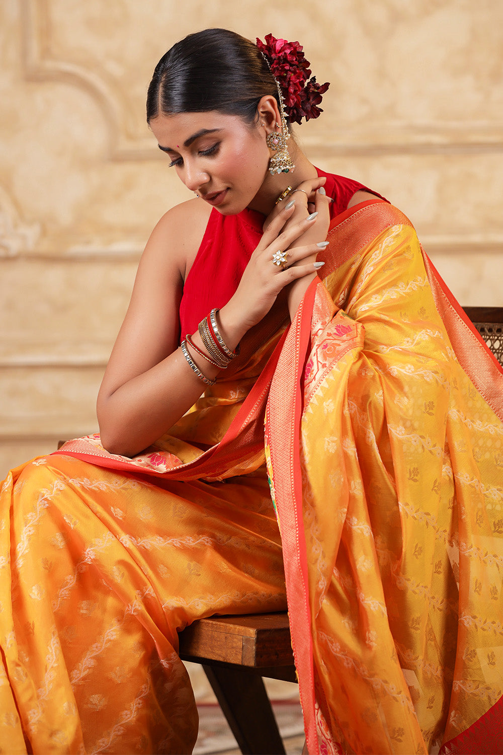 Mustard Color Organza Cotton Woven Saree