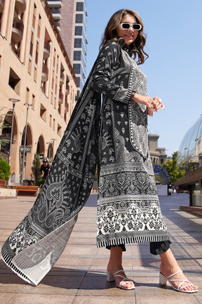 Black and White  Color Spun Fabric Printed Unstitched Suit