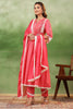 Coral Pink Color Cotton Neck Embroidered Anarkali Suit