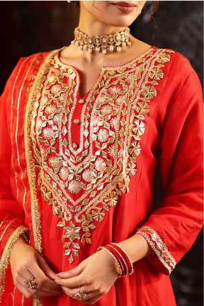 Red Color Silk Gota Patti Embroidered Anarkali Suit