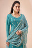 Turquoise Color Chiffon Silk Thread Embroidered Unstitched Suit Fabric