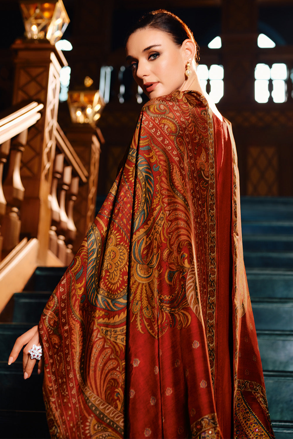 Maroon Color Pashmina Neck Embroidered Unstitched Suit