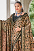 Black & Beige Color Floral Printed Pashmina Saree With Matching Shawl