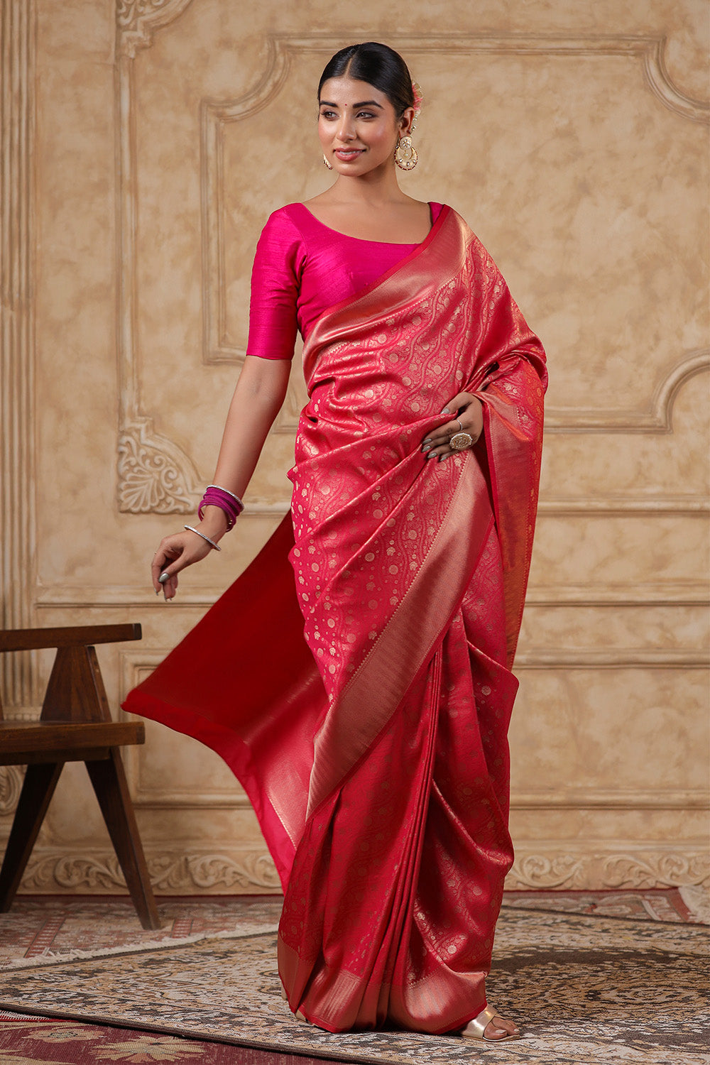 Fuschia Pink Silk Woven Saree