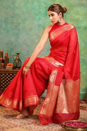 Red Color Woven Organza Silk Saree