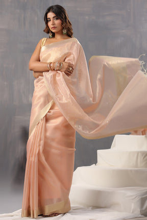 Dusty Peach Color Kota Silk Mirror Embroidered Saree