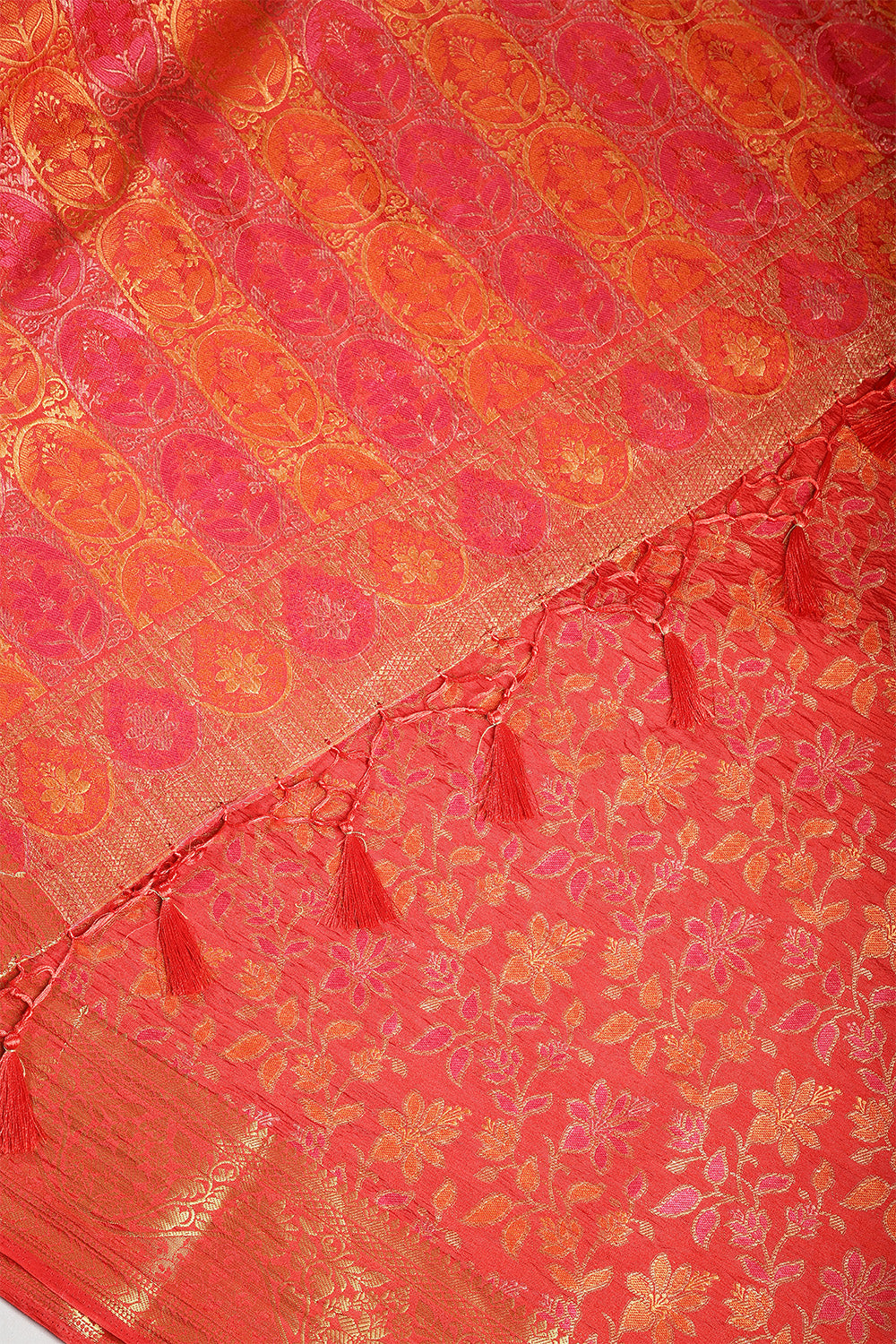 Red Color Tussar Woven Silk Saree