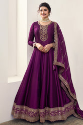 Purple Color Silk Zari Embroidered Semi-Stitched Suit Material