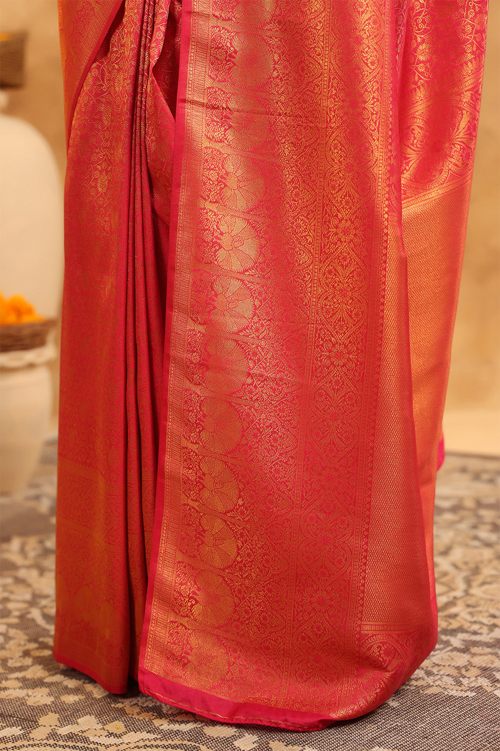 Deep Carmine Pink Color Silk Zari Woven Saree