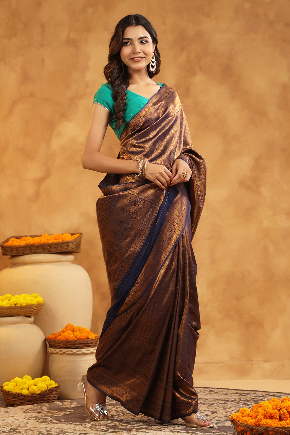 Navy Colour Silk Zari Woven Saree