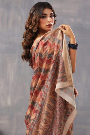 Brown Color Cotton Printed Saree