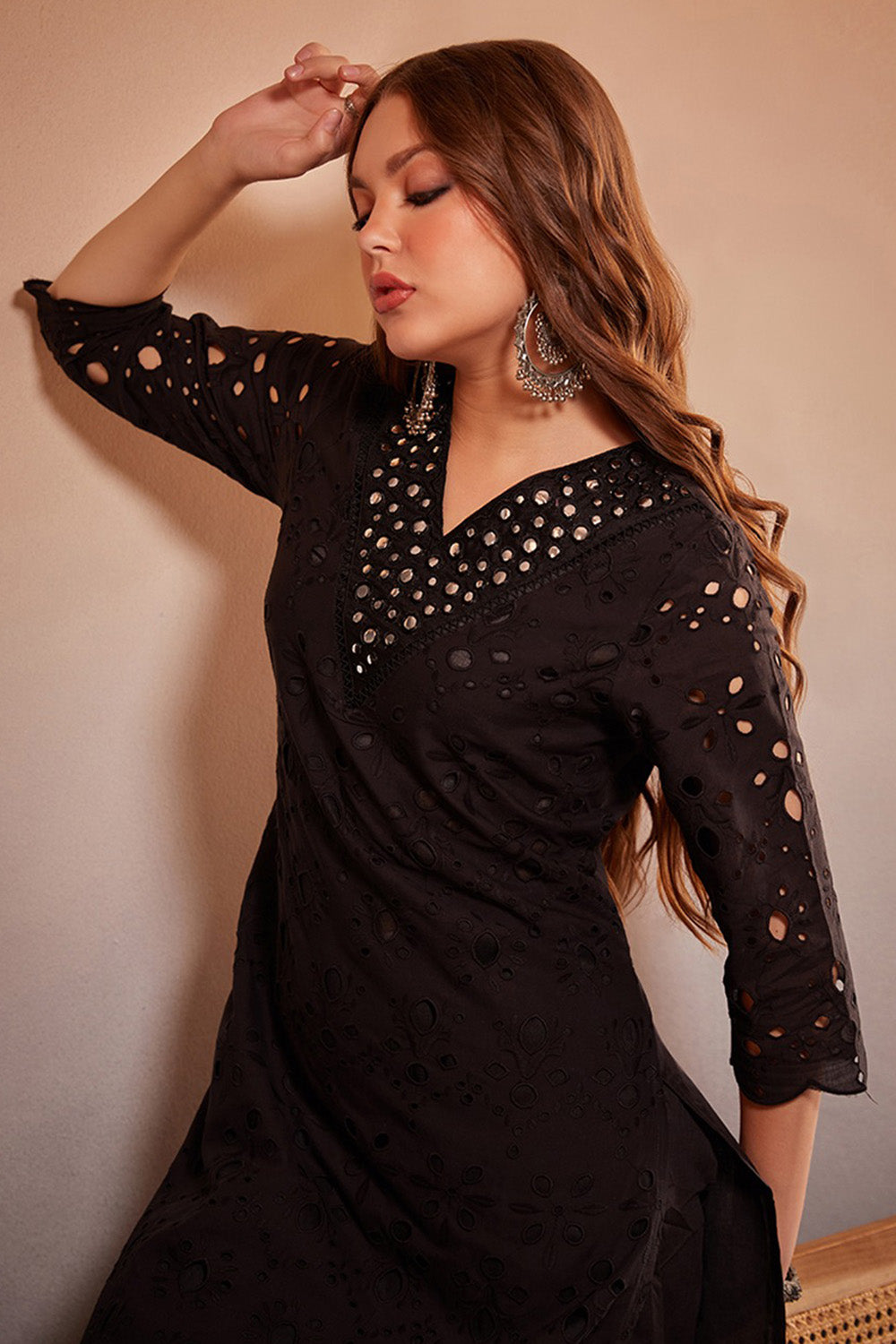 Black Color Cotton Embroidered Kurta Set