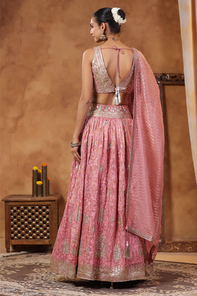 Pink Color Tissue Silk Embroidered Lehenga