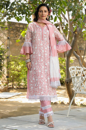 Baby Pink Color Chanderi Silk Resham Embroidered Suit