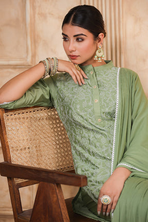 Green Color Chanderi Resham Embroidered Straight Suit