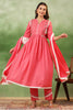 Coral Pink Color Cotton Neck Embroidered Anarkali Suit