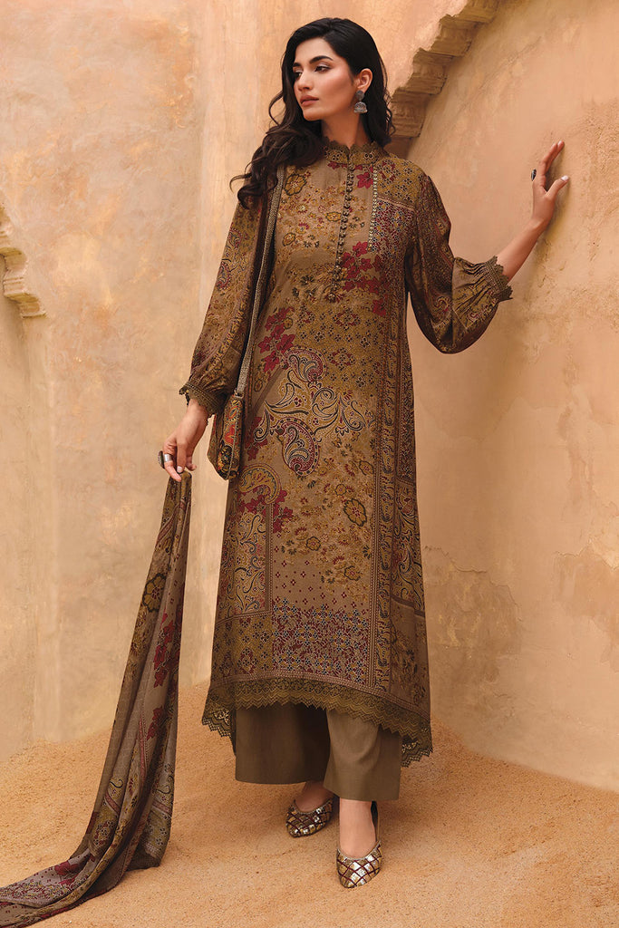 Cocoa Color Floral Printed Spun Unstitched Suit Material