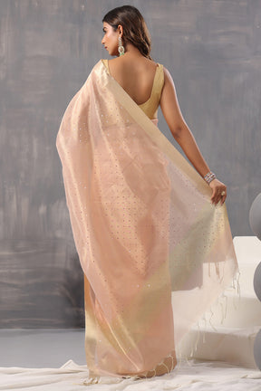 Dusty Peach Color Kota Silk Mirror Embroidered Saree