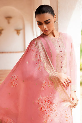 Pink Color Zari Woven Ethereal Organza Unstitched Suit Fabric