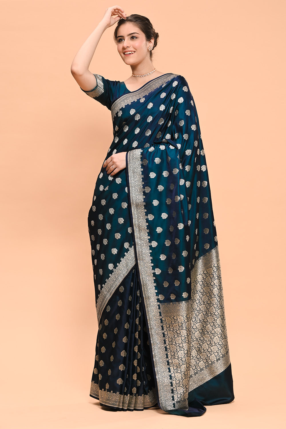 Peacock Blue Color Woven Banarasi Silk Saree