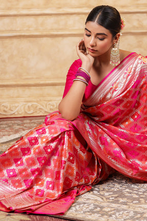 Fuchsia Pink Color Banarasi Silk Saree