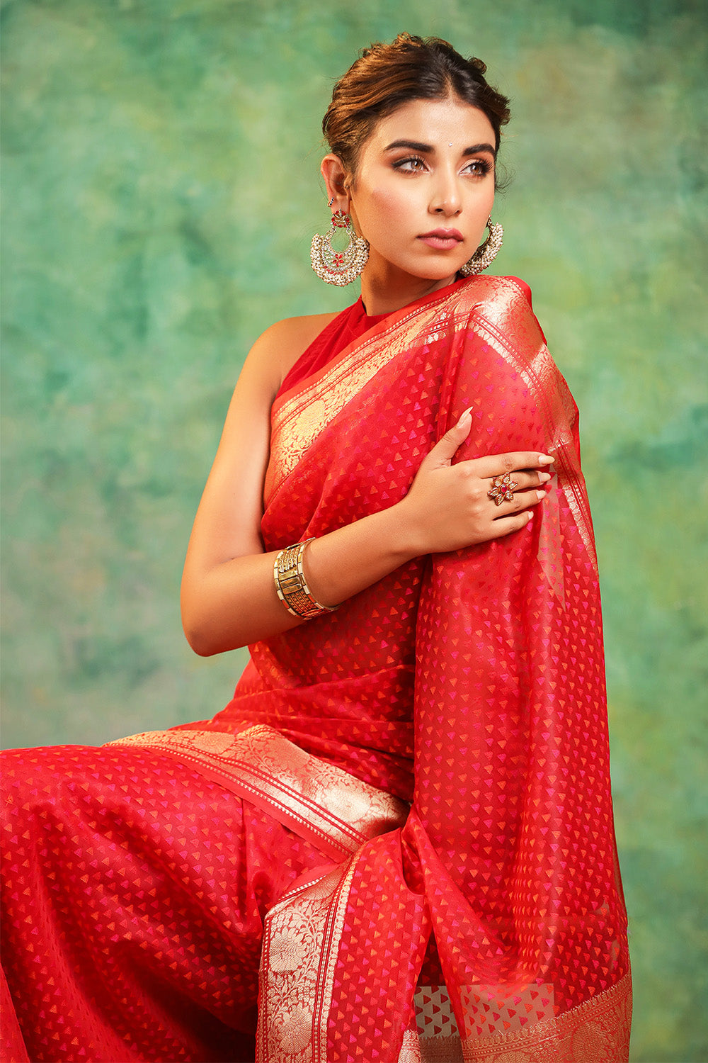 Red Color Woven Organza Silk Saree