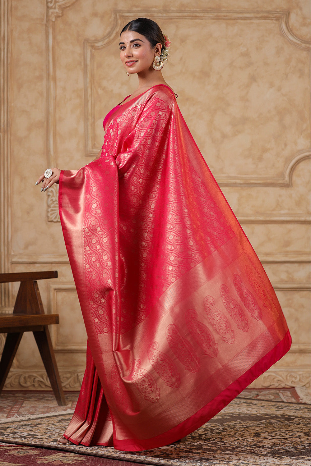 Fuschia Pink Silk Woven Saree