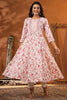 Cream & Pink Color Floral Printed Cotton Anarkali Suit