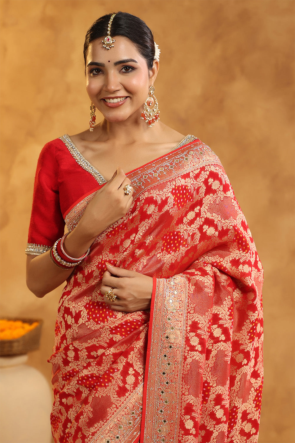 Red Color Khhadi Georgette Woven Saree