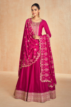 Fuchsia Pink Color Silk Embroidered Anarkali Suit