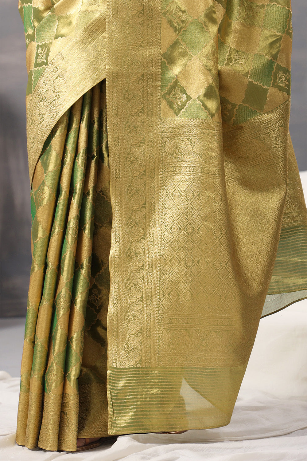Golden & Green Color Silk Woven Saree