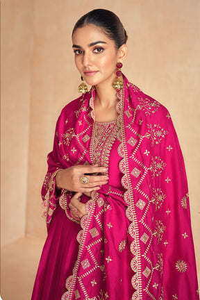 Fuchsia Pink Color Silk Embroidered Anarkali Suit