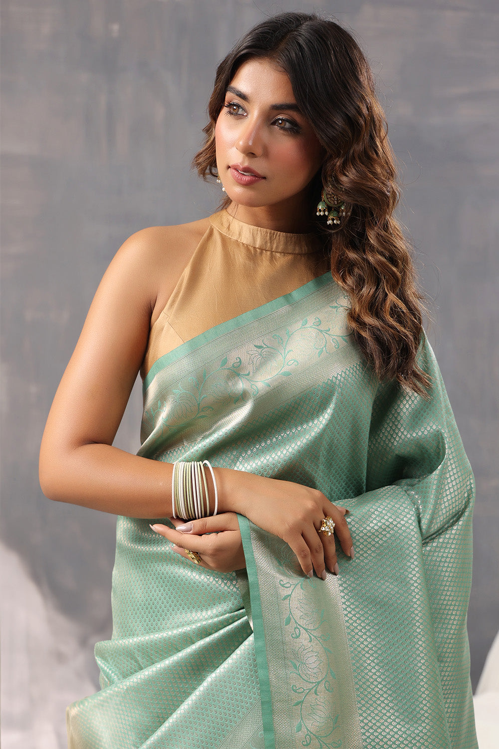 Sea Green Color Silk Woven Saree