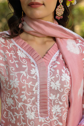 Baby Pink Color Chanderi Silk Resham Embroidered Suit