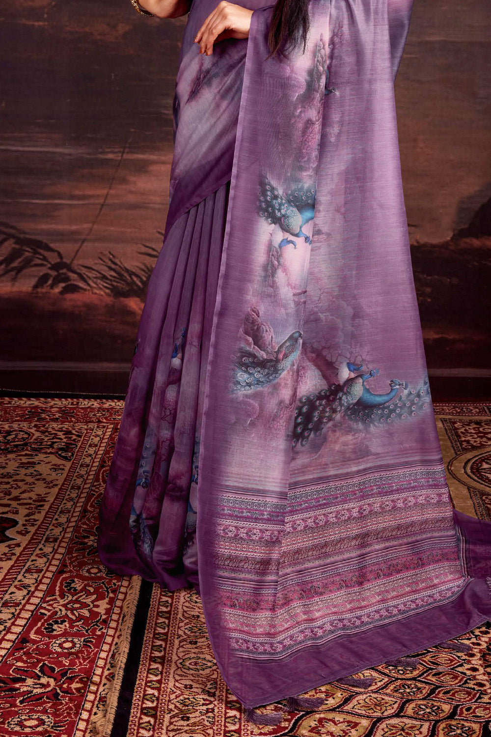 Purple Color Printed Chanderi Cotton Saree